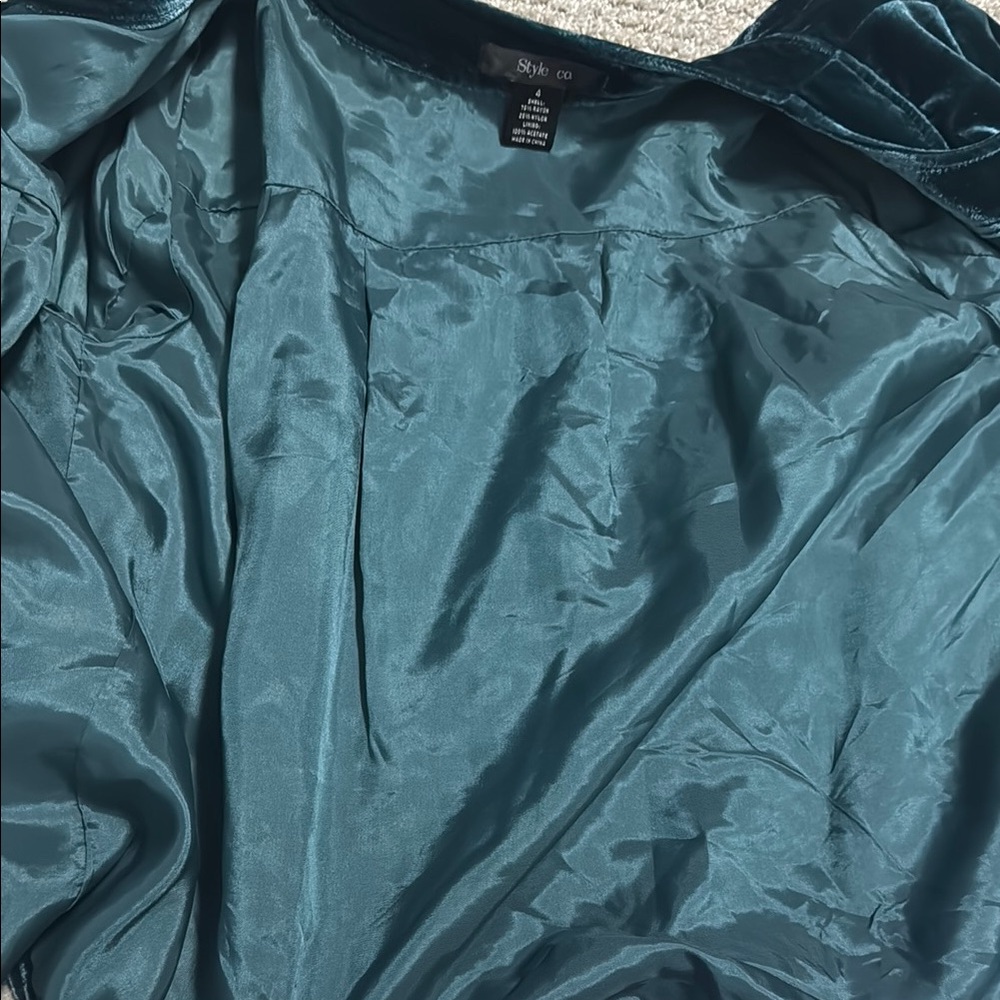 NWT Style & Co Women’s Green/Teal Velvet Blazer Jacket Sz 4 - Picture 6 of 8
